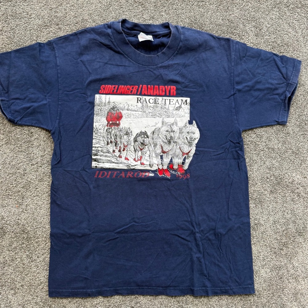 VTG 1998 Iditarod Sidelinger Anadyr Race Team T-Shirt Hanes Beefy-T Large Navy